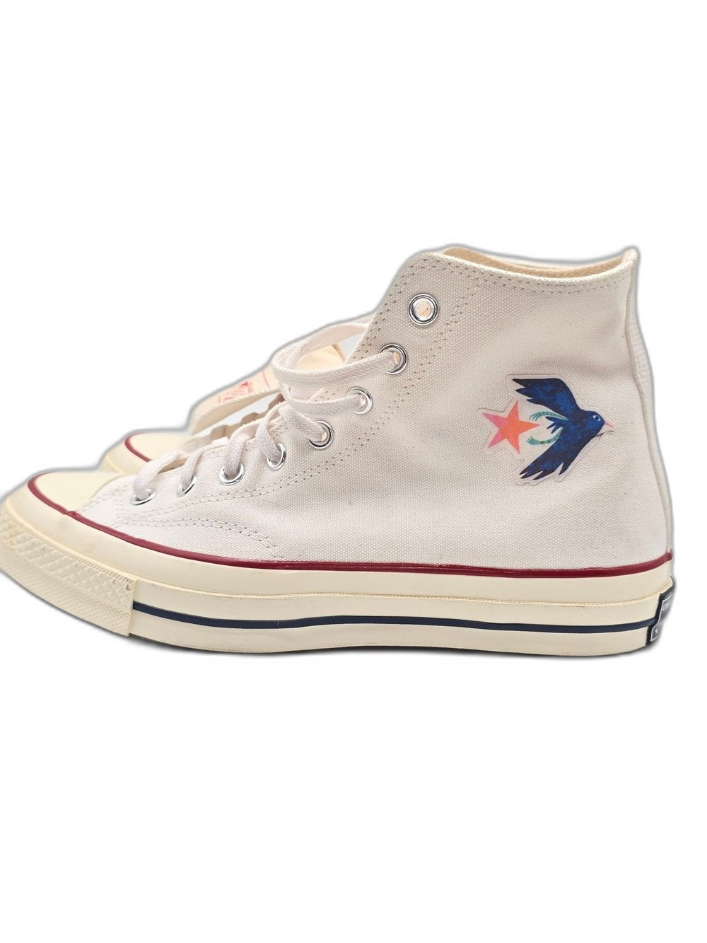 Converse High-Top Canvas Sneaker Cream Pink & Blue Star Patch DIY M 8.5 W 10.5 - Picture 3 of 8